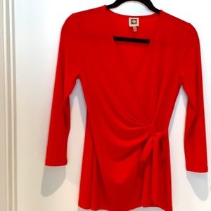Bright Red Orange Anne Klein Knit Top, XS, Excellent!